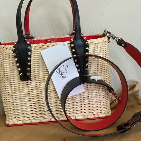 BNWT Christian Louboutin Mini Cabata studded rattan tote - perfect for summer! - Picture 3 of 7